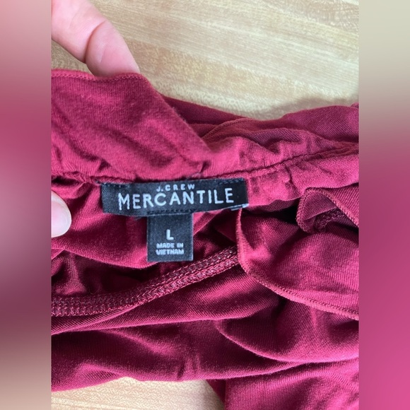 J. Crew Mercantile burgundy red ruffle V-neck  blouse women’s size L - Picture 13 of 16